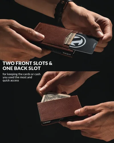 Miniatura 29 de VULKIT Billeteras delgadas para hombre, con bloqueo RFID, diseño minimalista con capacidad para hasta 11 tarjetas, Negro -, Minimalista