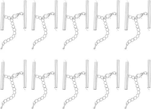 Miniatura 42 de uxcell 10 juegos de cierres deslizantes con cierres de pinza de langosta y cadena de extensión, extremos de cable deslizante de tubo de 0.394 Dorado