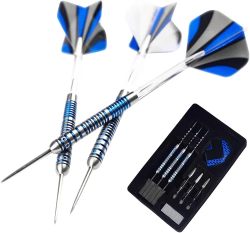 Formula Sports Juego de dardos de punta de acero al 90% tungsteno, juego de puntas de metal profesionales disponibles en 0.74 oz/0.78 oz/0.81 Azul