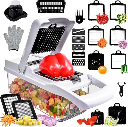 Picador de verduras, 25 en 1 Multifuncional Picador de alimentos con contenedor, cortador de verduras de cocina, cortador de verduras, ensalada de