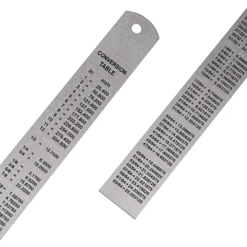 Miniatura 4 de Kit de regla de acero inoxidable de 12 pulgadas con tabla de conversión y borde recto métrico