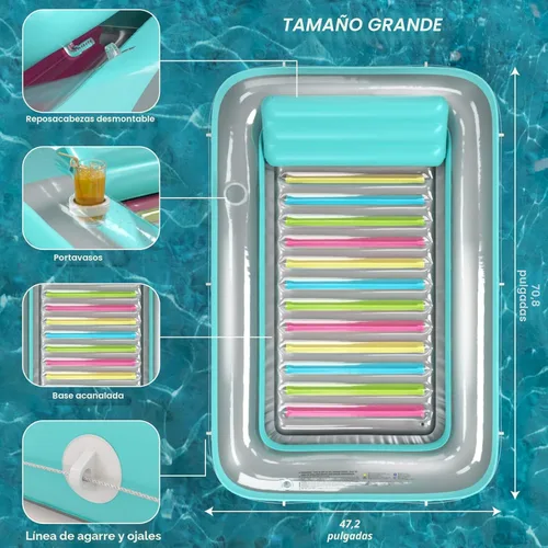 Miniatura 5 de Jasonwell Flotador de piscina inflable 4 en 1 para bronceado - Flotador de balsa para tomar el sol, juguetes, colchoneta para cama de bronceado Base