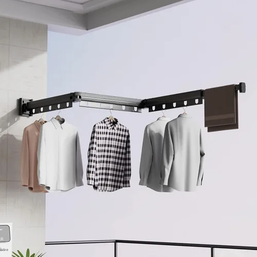 Miniatura 7 de Estante de secado de ropa plegable para colgar en la pared, estante retráctil de secado de ropa para interiores, ahorro de espacio, estante de 2