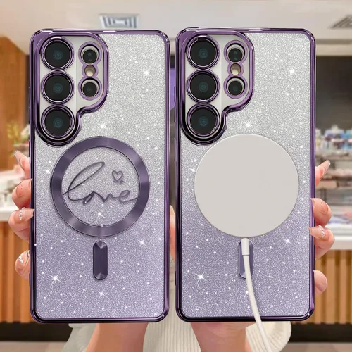 Miniatura 266 de ZONRW - Funda para Samsung Galaxy S22 Ultra magnética, para mujeres y niñas, cubierta trasera suave, lujosa, con corazón de amor, bling, degradado