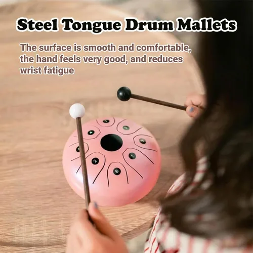 Miniatura 4 de 4 mazos de tambor de lengua de acero con cabezas de goma suave de 6.5 pulgadas, mazos suaves para principiantes y adultos, práctica y música curativa