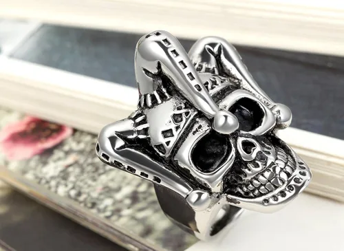 Miniatura 3 de Flongo Anillo punk de acero inoxidable plateado negro gótico Joker payaso anillo para hombre