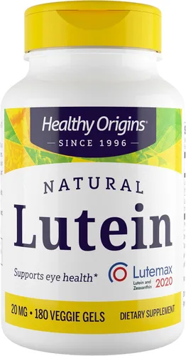 Healthy Origins Luteína 20 mg (Lutemax 2020 con zeaxantina, sin OMG, vegano, soporte para los ojos), 180 geles vegetales