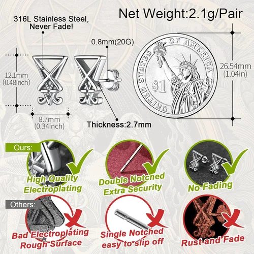 Miniatura 4 de FaithHeart Satan Baphomet - Aretes de cabeza de calavera de cabra para hombres y mujeres aretes punk de acero inoxidable con embalaje de regalo