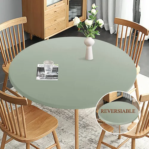 Miniatura 13 de Obstal Mantel Redondo Ajustable, Mantel Reversible Impermeable Resistente a las Manchas Elástico Extensible, Cubierta de Mesa Fácil de Limpiar