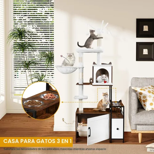 Miniatura 2 de Snughome Árbol para Gatos con Recinto para Caja de Arena, Torre Moderna 3 en 1 para Gatos de Interior, Mueble Oculto para Caja de Arena de 67.32