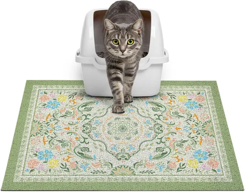 Miniatura 24 de Glittme Alfombrilla de Arena para Gatos con Base Antideslizante, Alfombrilla de Caja de Arena Impermeable que Atrapa la Arena, Fácil de Limpiar