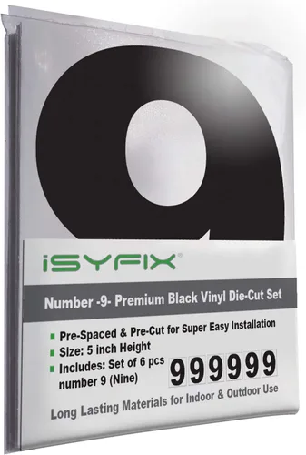 Miniatura 45 de iSYFIX Calcomanías de vinilo negro con el número 7 (siete), paquete de 6 calcomanías autoadhesivas de 7 pulgadas, calcomanías troqueladas y Negro