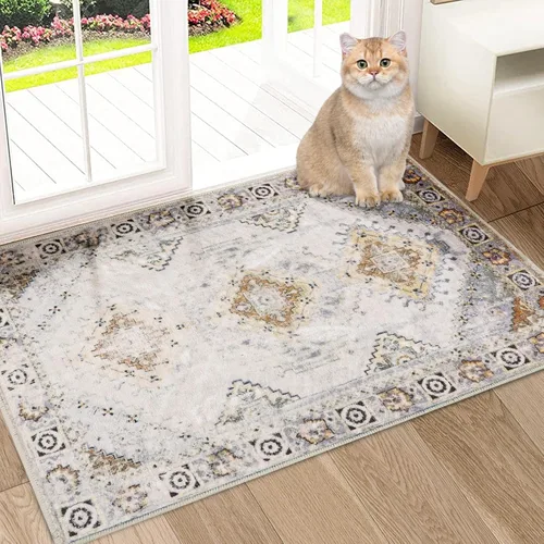 Miniatura 56 de COMSLE Alfombra bohemia de 2 x 3 pies, lavable a máquina, para entrada, lana sintética, alfombra pequeña, envejecida, antideslizante