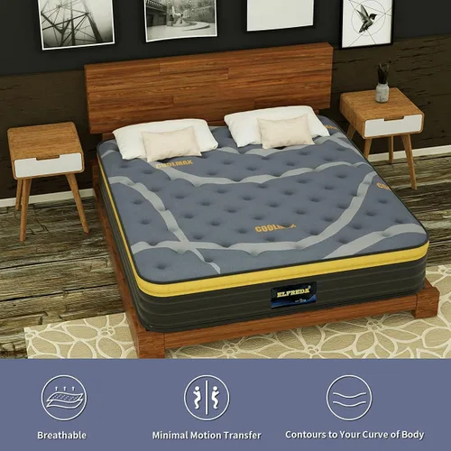 Miniatura 5 de Elfreda Colchón RV King, Colchón RV Híbrido de 12 pulgadas con Pillow Top y Resortes de Bolsillo, Espuma Viscoelástica con Resortes Internos Firmeza