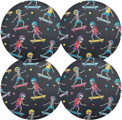 Miniatura 2 de Playful Skeletons Black PVC Placemat, Non Slip Heat Resistant Placemats for Kitchen one sizex6