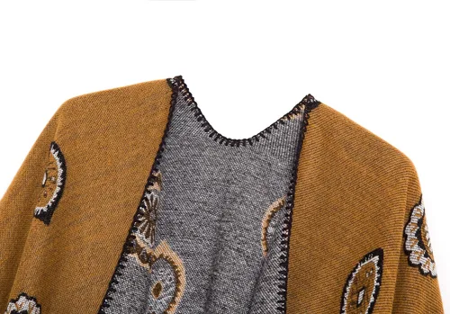 Miniatura 3 de Chal estilo poncho con frente abierto con patrón vintage, capa para mujer