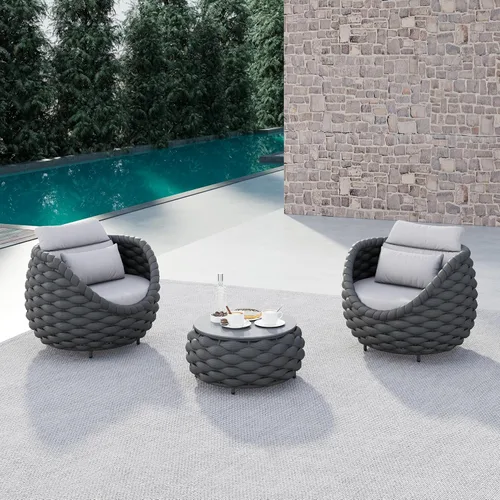 Miniatura 31 de Juego de muebles de patio de cuerda de 4 piezas: conjunto de sofás al aire libre de aluminio acolchado - sofá de conversación moderno ensamblado
