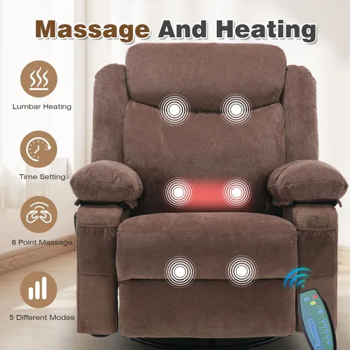 Miniatura 6 de Silla reclinable giratoria, sillas reclinables de masaje de tela con calor para adultos, sofá reclinable de gran tamaño, manual para cine en casa