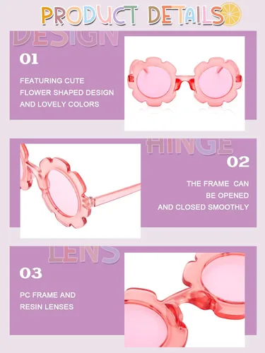 Miniatura 3 de Dunzy 10 pares de lentes de sol redondos de flores para niños, gafas de bricolaje para exteriores, con 50 margaritas, 100 cuentas de letras al azar