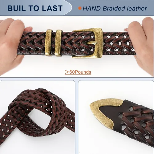Miniatura 4 de BELTROAD Cinturón de cuero trenzado para hombre, jeans casuales, golf, hebilla de aleación tejida de cuero para hombre, cinturones trenzados a mano