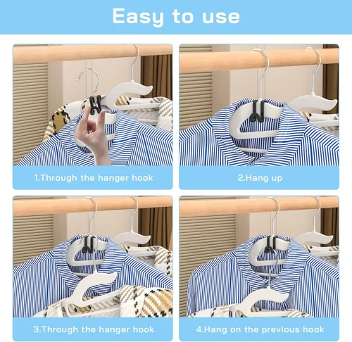 Miniatura 4 de Tinfol 60 ganchos negros para colgar ropa y 20 clips de plástico para colgar, gancho apilable que ahorra espacio para organizadores de armario