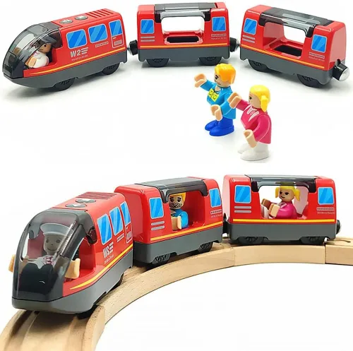 Miniatura 7 de Juego de pistas de tren de madera con pilas, juguete de alta velocidad para niños de 3, 4, 5 años, acoplamientos magnéticos para niños y niñas