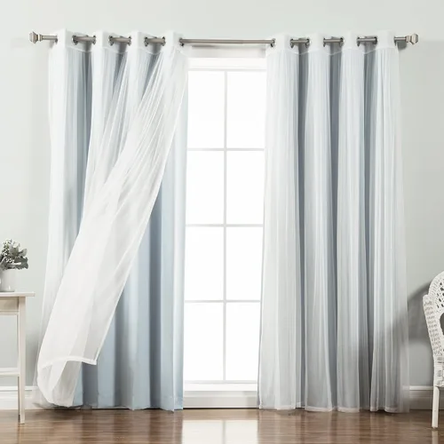 Miniatura 46 de Best Home Fashion Mix and Match - Juego de 4 cortinas de tul transparente y opacas, con ojales de acero inoxidable y níquel Rosa empolvado