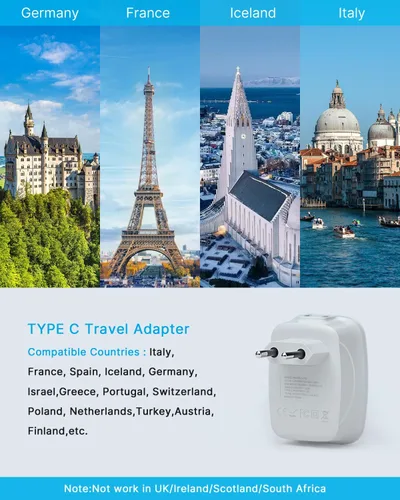 Miniatura 2 de VINTAR International - Paquete de 3 adaptadores de enchufe de viaje europeos, adaptador de enchufe de alimentación internacional con 2 salidas