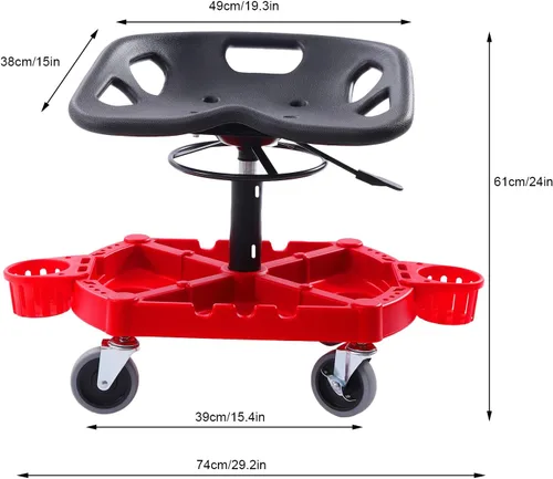 Miniatura 3 de DYRABREST Taburete de garaje con ruedas móvil, asiento de garaje neumático de altura ajustable con bandeja de herramientas y ruedas giratorias