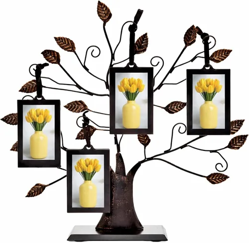 Klikel Bronce Árbol genealógico de la vida Centerpiece pantalla con 4 marcos de foto colgantes, 13 pulgadas de ancho, mediano