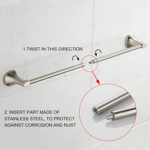 Miniatura 7 de BGL Juego de accesorios de baño de níquel cepillado ajustable expandible, juego de 4 piezas de accesorios de baño montado en la pared, gancho
