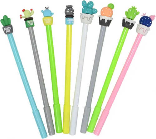 Miniatura 6 de YYaaloa 32 bolígrafos de tinta de gel novedosos con diseño de cactus de 0.020 in, tinta negra, estilos surtidos, divertidos bolígrafos kawaii a