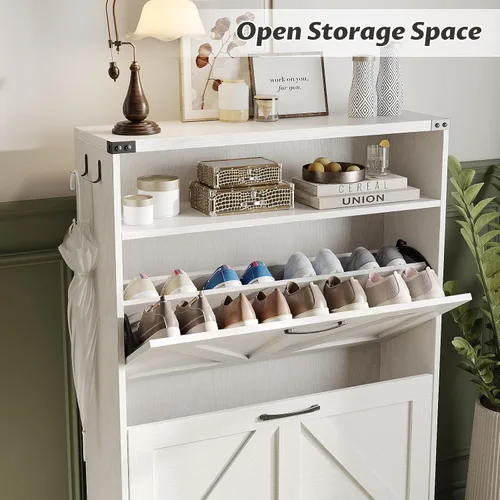 Miniatura 7 de Halitaa - Gabinete para zapatos con 2 cajones abatibles y almacenamiento abierto, gabinete de almacenamiento de zapatos estilo granja para entrada