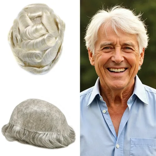 Miniatura 65 de Toupee para hombres Full Poly Mens Toupee Cabello humano Piezas para hombres Sistema de reemplazo de pelo para hombres Protesis Capilar Para Hombre