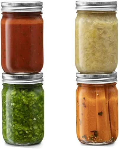 Tarros de vidrio de boca regular, frascos de vidrio de 14 onzas con tapas herméticas de metal plateado para preparación de comidas, almacenamiento