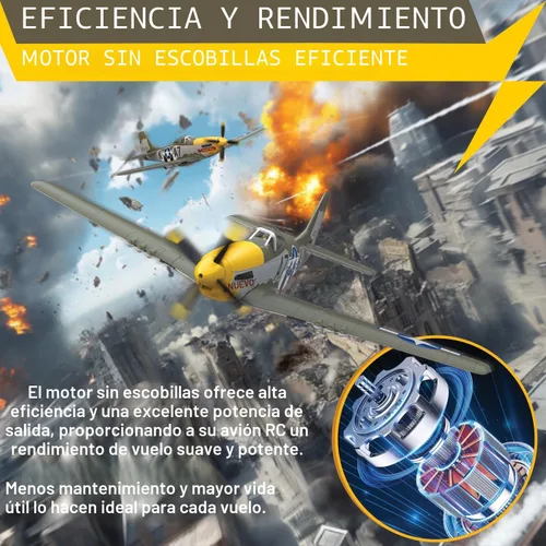 Miniatura 4 de LEAMBE Avión RC Brushless de 4 Canales P51D Mustang 500mm Avión de Control Remoto de Combate RTF con Giroscopio de 6 Ejes, 3 Modos y Acrobacias