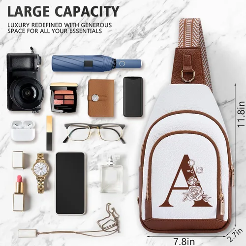 Miniatura 3 de Bolso cruzado personalizado para mujer, bolsos de cuero con letra inicial, bolsa de pecho para viajes, regalo para esposa y mamá