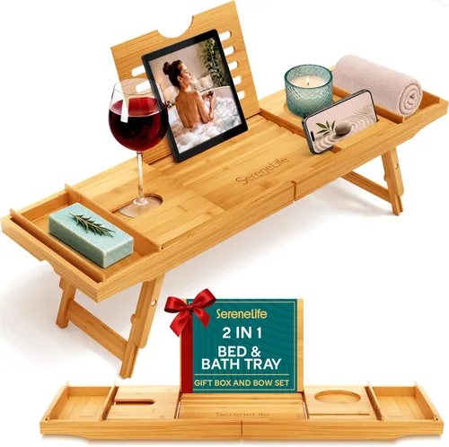 Miniatura 7 de SereneLife Bandeja de bañera de alta calidad, bandeja de baño expandible, regalos únicos de inauguración de la casa, regalo para mamá, mujer, nuevo