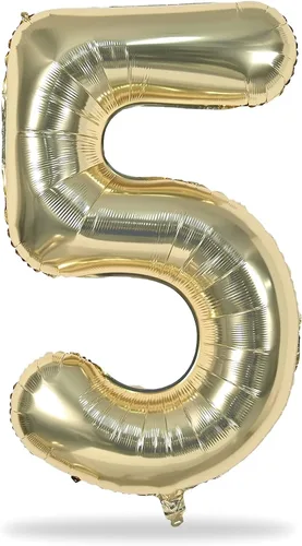 Miniatura 8 de Globo dorado champán con el número 5, globos de aluminio autoinflables grandes de 40 pulgadas del 0 al 9, globo de helio digital 5 dorado claro