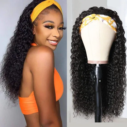 Miniatura 11 de Peluca rizada con diadema de cabello humano sin encaje frontal, pelucas rizadas para mujeres negras, cabello humano sin pegamento, 100% cabello