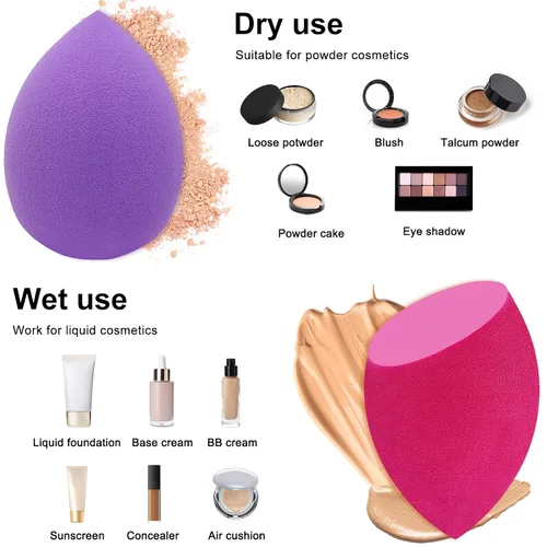 Miniatura 3 de 12 piezas de set de esponjas de maquillaje profesional, esponjas suaves sin látex, aplicadores cosméticos multicolores para polvo, líquido, Negro
