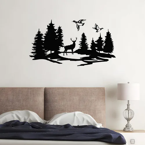 Miniatura 2 de Vinilo adhesivo para pared, diseño de silueta de patos, ciervos, bosque, caza, hobby, decoración grande (g8643), color negro