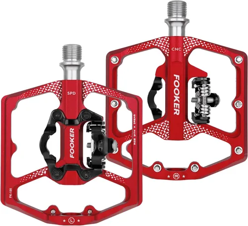 Miniatura 3 de FOOKER Pedales de bicicleta de montaña MTB, doble función plana y pedal, 3 rodamientos sellados plataforma plana compatible con pedal sin clip Rojo