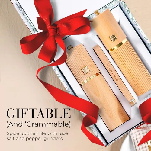 Miniatura 8 de Styled Settings Juego de Molinillos de Sal y Pimienta de Madera con Detalles Dorados – Juego de Molinillos de Sal y Pimienta Manual de Madera Madera