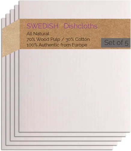 Miniatura 7 de SWEDEdishcloths - Juego de 5 paños de esponja de celulosa (1 gris, 4 naturales) suecos Combo Gnnnn