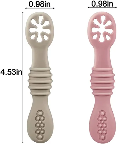 Miniatura 5 de PandaEar Paquete de 7 cucharas de silicona para bebés Suministros de destete para bebés Cuchara de alimentación infantil para primera etapa