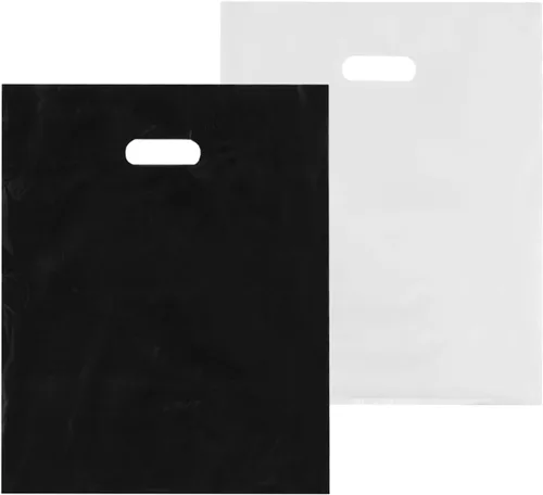 Miniatura 8 de Houseables Bolsas de compras de plástico para mercancías, bolsa al por menor, 16"x18", paquete de 100, 1.75 mil de grosor, blanco y negro, asas