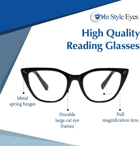 Miniatura 3 de In Style Eyes Elegantes lentes de lectura, montura completa, montura completa, marco clásico de ojo de gato grande, sin receta, lente de aumento