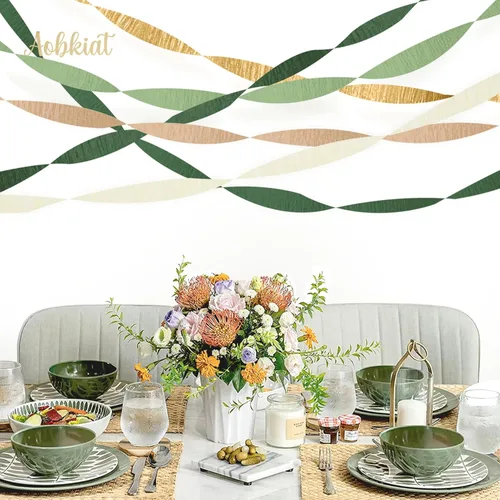 Miniatura 7 de AOBKIAT Decoraciones para fiesta de boda, 5 rollos de serpentinas de papel crepé color verde oliva y caqui para boda boho verde, cumpleaños
