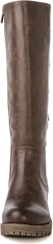 Miniatura 4 de GLOBALWIN Botas altas de motocicleta con tiras para mujer, botas de equitación de pantorrilla ancha con cordones en la parte trasera para otoño e